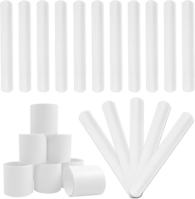 White Blank Slap Bracelets Bulk 36 PCS - DIY Craft Painting Vinyl Wristbands for Party Favors