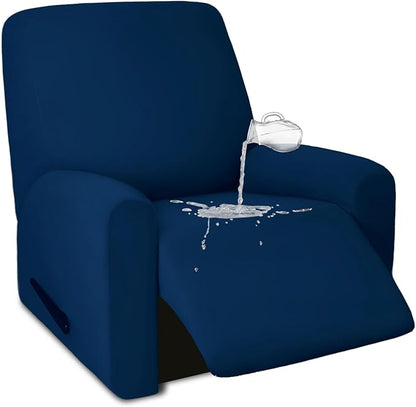 PureFit 100% Dual Waterproof Recliner Cover, Waterproof Couch Cover for Recliner - Stretch Non Slip Fleece Sofa Covers Washable, Leakproof Furniture Protector for Kids, Pets, Dog (Recliner, Navy)