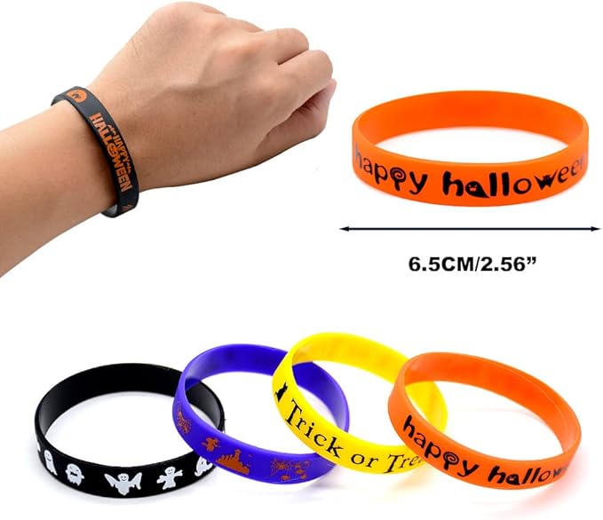 48Pcs Halloween Party Favors Halloween Slap Bracelets Rubber Wristbands Assorted Gifts for Kids - Trick or Treat Toys, Halloween Bag Stuffers Goody Bag Fillers Classroom Prizes