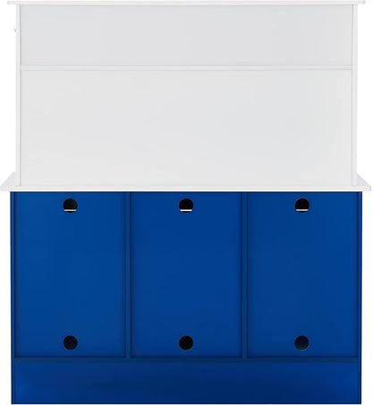 Teamson Kids Little Chef Berlin Kids Play Kitchen with 6 Kitchen Accessories, Wooden Play Kitchen Set for Toddlers with Subway Tile Backsplash, Gold Hardware, & Storage Shelves, Blue/White