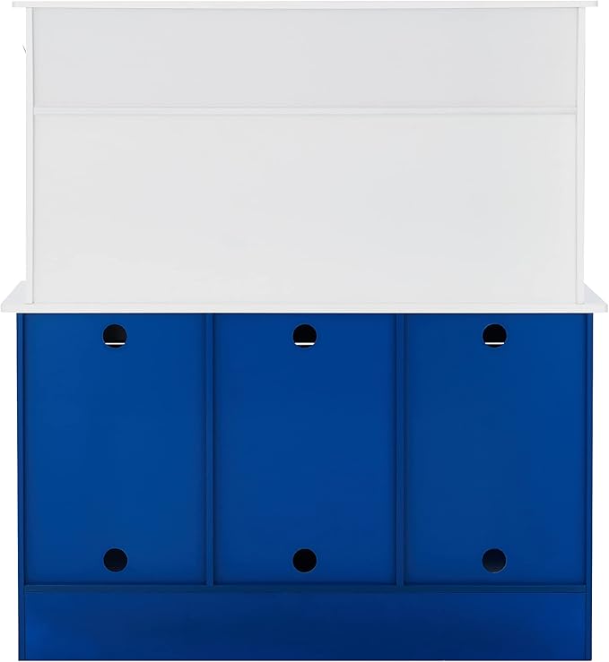 Teamson Kids Little Chef Berlin Kids Play Kitchen with 6 Kitchen Accessories, Wooden Play Kitchen Set for Toddlers with Subway Tile Backsplash, Gold Hardware, & Storage Shelves, Blue/White