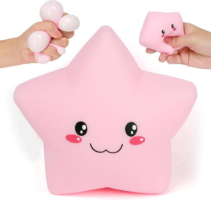 Star Stress Balls for Kids and Adults, Smile Star Squishy Toys, Cute Star Sensory Fidget Toys, Dough Squeeze Ball for Anxiety Relief, Squishies Star Toys for Party Favors Classroom Prizes (Pink)