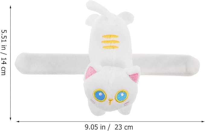 Vaguelly Cat Slap Bracelet,Stuffed Animal Slap Bracelets Adorable Plush Animals Huggers Slap Bracelets Interactive Toy for Kids Birthday Party Gifts White