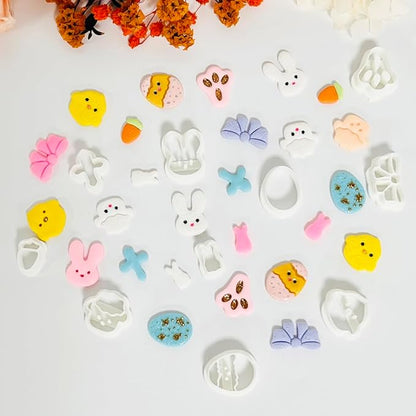 Xaekicr Easter Polymer Clay Cutters Set – 10pcs Clay Earring Cutters for Easter Eggs, Bunny, Chick, Bow and More – DIY Clay Tools & Polymer Clay Molds for Jewelry Making