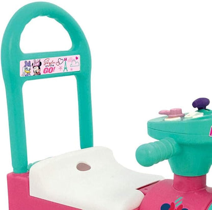 Kiddieland Disney Minnie Mouse Play n' Sort Activity Train Ride-On with Lights, Sounds, Shape Sorter, Storage Seat, Push Handle, Ages 12–36 Months, Toddler Indoor Toy for Motor Skills