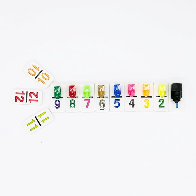 Mexican Train Dominoes with Numbers, Color Double 12 Numerical Domine Set for Adults and Family, Classic 91 Tiles Board Grame with Aluminym Case