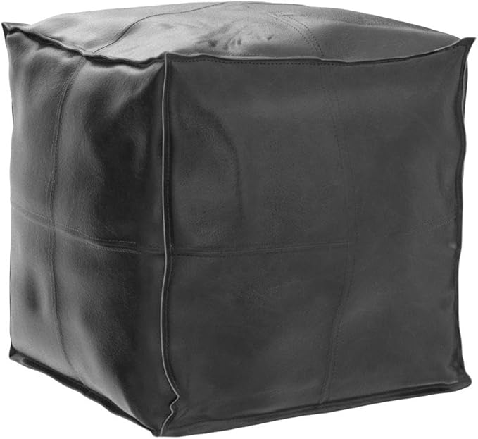 Louis Donné 17.7" Black Square Unstuffed Pouf Ottoman Cover Footstool Handmade Faux Leather Pouffe for Reading Storage Toy Square Ottoman for Living Room Balcony Office Outdoor Floor Chair Only Cover