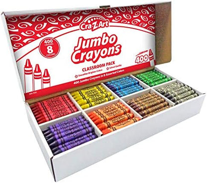 Cra-Z-art Jumbo Crayon Bulk Class Pack 400ct 8 Assorted Colors, Back To School Supply List Essential, Bulk Pack for School Supply Rooms and In Class For Teachers