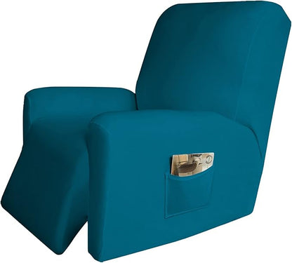 Easy-Going 4 Pieces Microfiber Stretch Recliner Slipcover – Spandex Soft Fitted Sofa Couch Cover, Washable Furniture Protector with Elastic Bottom for Kids, Pet(Recliner, Peacock Blue)