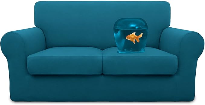 Easy-Going 100% Dual Waterproof Loveseat Cover Stretch Soft Couch Cover for Dogs, Sofa Slipcover for 2 Separate Cushion Couch Leakproof Furniture Protector for Kids, Pets Peacock Blue