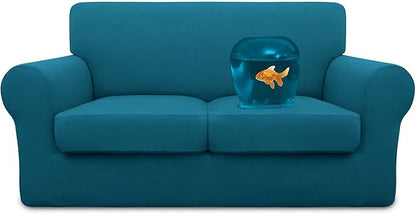 Easy-Going 100% Dual Waterproof Loveseat Cover Stretch Soft Couch Cover for Dogs, Sofa Slipcover for 2 Separate Cushion Couch Leakproof Furniture Protector for Kids, Pets Peacock Blue