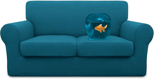 Easy-Going 100% Dual Waterproof Loveseat Cover Stretch Soft Couch Cover for Dogs, Sofa Slipcover for 2 Separate Cushion Couch Leakproof Furniture Protector for Kids, Pets Peacock Blue