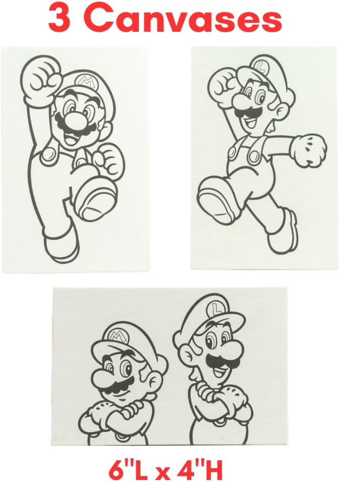 Innovative Designs Super Mario Canvas Paint Set for Kids with 3 Canvases, Acrylic Paint