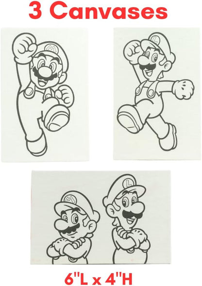 Innovative Designs Super Mario Canvas Paint Set for Kids with 3 Canvases, Acrylic Paint