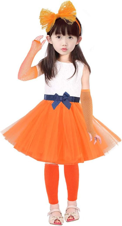 Kids 6 in 1 Costume Accessories 1970s 1980s Fancy Outfits and Dress for Cosplay Party Theme Party for Girl