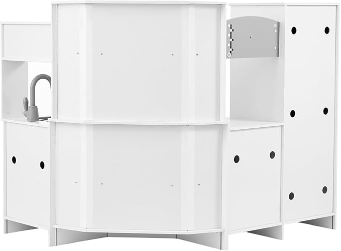 VEVOR Corner Wooden Play Kitchen, Toy Set with Lights and Sounds, Toddler Kitchen with Ice Maker, Oven, Sink, Clock, Microwaves, Refrigerator and Accessories, for Toddlers, Preschoolers, White