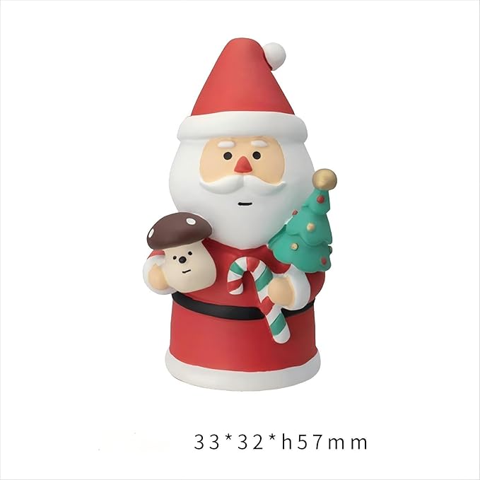 Set of 4 Mini Christmas Figurines - Christmas Tree, Black Cat and Two Santa, Cute Resin Decorations for Christmas, Perfect for Fairy Garden and Christmas Decor Gifts