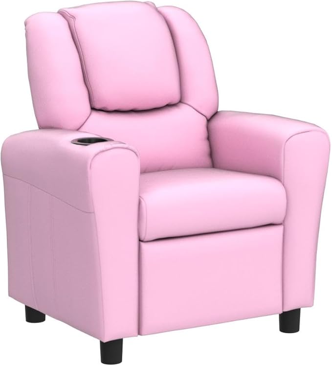 ARLIME Kids Recliner chair, toddler Armchair Upholstered Couch with Cup Holder, Backrest, baby Leather sofa with Headrest and Footrest, Child Furniture for Ages 2-7(Pink)