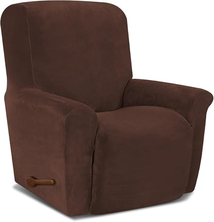 AZON Velvet Stretch Recliner Chair Cover,1-Piece Washable Recliner Couch Cover with Elastic Furniture Protector for Pets, Kids(Recliner, Chocolate)