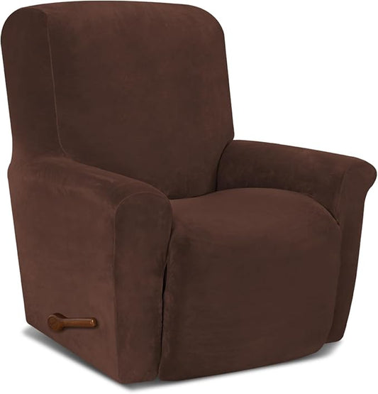 AZON Velvet Stretch Recliner Chair Cover,1-Piece Washable Recliner Couch Cover with Elastic Furniture Protector for Pets, Kids(Recliner, Chocolate)