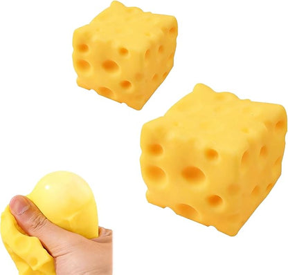 Yellow Cheese Squeeze Toy, Soft Rebound Squishy Cheese Cube, Food Theme Fidget Toy for Stress Relief & Relaxation, Portable Sensory Squishy Stress Ball for Adults, 2 Pack