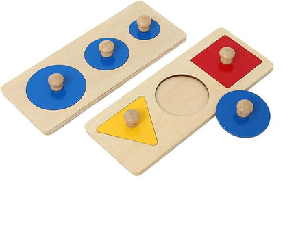 Montessori Multiple Shape Puzzle/Single Shape Puzzle First Puzzle for Toddler Jumbo Knob Wooden Puzzle Geometry Shape Puzzle Preschool Learning Material Shape & Color Sorter (Multiple Shape Puzzles)