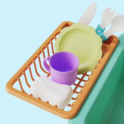 Toddler Sink Toy with Running Water, Play Sink with Electric Faucet & Play Kitchen Accessories, Bath Water Toys, Pretend Role Play Dishwasher Toys for Kids Preschool Toddlers Gifts