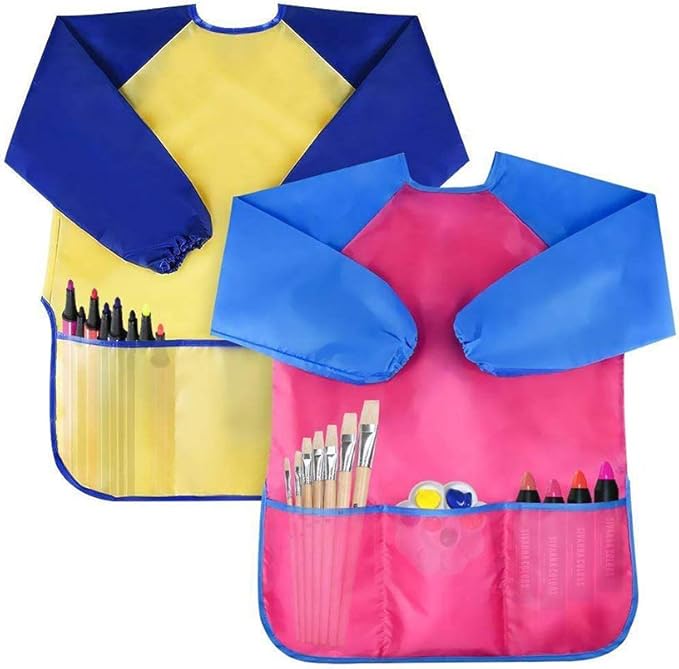 EchoDone 6 Packs Waterproof Children's Art Smock Kids Painting Aprons Long Sleeve with Pocket Baby Smock for Eating 3-5 Years