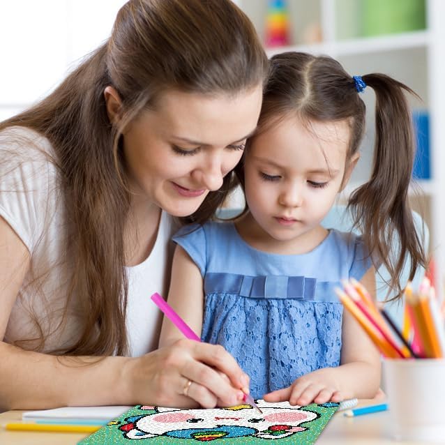 FQOVKYN 4 Pcs Cute Animals Diamond Art Kits for Kids Age 6-12, DIY Cartoon Dinosaur Diamond Art Painting for Adults Beginner, 5D Kids' Mosaic Kits Full Round Drill Gem Art for Kids 6X6 inch