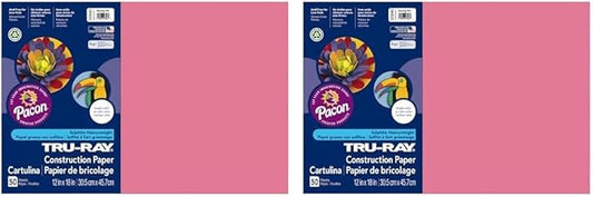 Pacon Tru-Ray Construction Paper, 76 lbs., 12 x 18, Shocking Pink, 50 Sheets/Pack (103045) (Pack of 2)