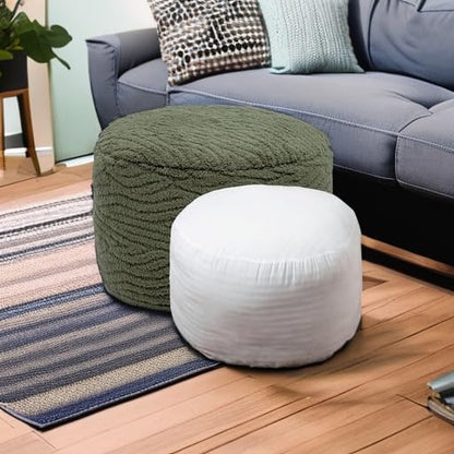 Pouf Ottoman Stuffed 20x20x12 Inches Floor Pouf Plush Fiber Ottoman Foot Rest Under Desk Foot Stool for Living Room Bedroom (Green)