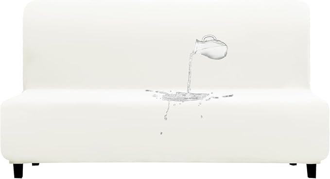 PureFit 100% Dual Waterproof Futon Cover, Waterproof Couch Cover for Futon - Stretch Non Slip Fleece Sofa Covers Washable, Leakproof Furniture Protector for Kids, Pets, Dog (Futon, Beige)