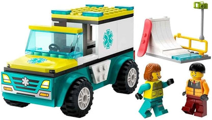 Lego 60403 City Ambulance and Snowboarder Toy Present, Blocks for Boys, Girls, Children, 4, 5, 6, Ambulance, Skateboarding, Skateboarding, Pretend Play