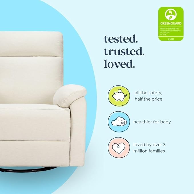 DaVinci Suzy Swivel Recliner in Vanilla, GREENGUARD Gold & CertiPUR-US® Certified