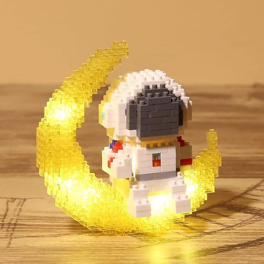 Micro Building Blocks Astronaut Model with Light Building Toy, Micro Building Kits for Kids or Adult Gifts, Spaceman on The Moon Mini Blocks Set DIY Bricks Toys