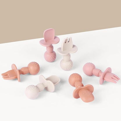 6 Pack Baby Spoons and Forks Set, Silicone Baby Spoons Self Feeding 6 Months for Toddler Utensils,BPA Free, Baby Led Weaning Supplies Feeding Essentials,Dishwasher and Boil Safe