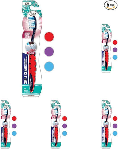 GuruNanda Smile Clean Toothbrush - Big Soft Bristles - Helps Clean Plaque, Whitens Teeth, and Aids in Fresh Breath – BPA-Free Brush for Adults & Kids - 1 Count (Pack of 5)