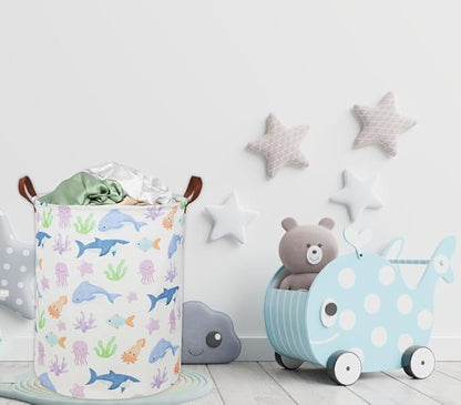 ESSME Kids Laundry Hamper,Shark Hamper Collapsible Canvas Waterproof Ocean Storage Bin for Boy, Nursery Hamper,Gift Baskets,toy bins(Ocean)