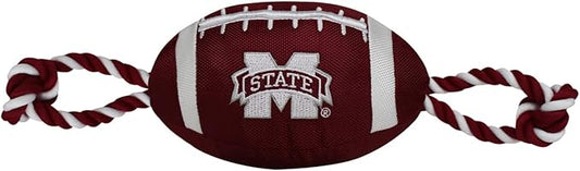 Pets First Mississippi State Football Dog Toy, Tough Quality Nylon Materials, Strong Pull Ropes, Inner Squeaker, Collegiate Team Color