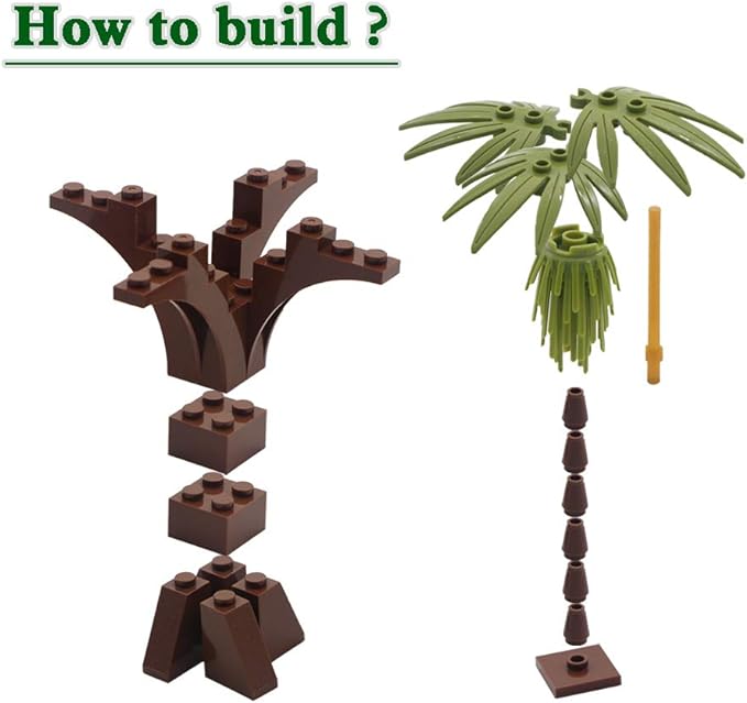 BroTex Plants Tree Accessories Jungle - Botanical Parts Bricks Flower Leaf Forest Flower Plants Pieces Building Blocks Set, Animals Farm Squirrel Birds Grass Garden House Toy (Without Baseplate)