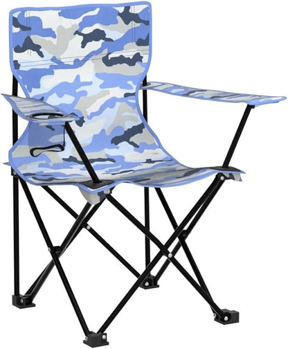 Emily Rose Kids Folding Chair | Beach Chair with Safety Lock- Camping Chair for Boys Girls Toddler with Cup Holder & Carry Case- Tailgate, Travel, Lawn- for Indoor & Outdoor (Blue Camo)