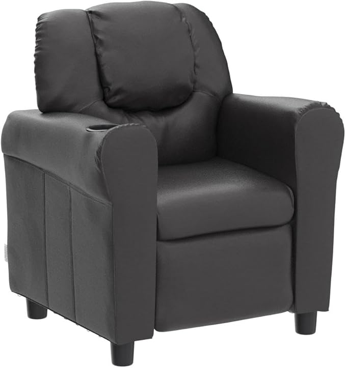 Costzon Kids Recliner Chair with Cup Holder, Toddler Furniture Children Armrest Sofa w/Headrest & Footrest for Girls Boys Baby Bedroom, Kids Room, PU Leather Kids Recliner Couch (Brown)