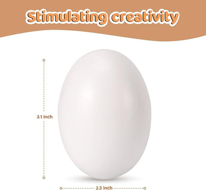 Large White Wooden Eggs,3.1x2.3 inches 8 Count Wooden Eggs in Carton for Painting, Crafts, and Dyeing, Food Toys for Kitchen Play and Room Decor