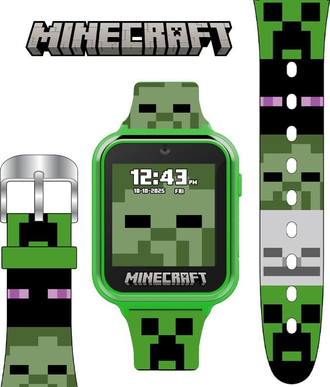 Minecraft Kids Smartwatch - Interactive LED Screen Watch with 10 Custom Watch Faces, Games, Camera, Alarm, Step Tracker & More - Fun Tech Gift for Boys and Girls - Fits Wrists 5.5'' to 8.0"