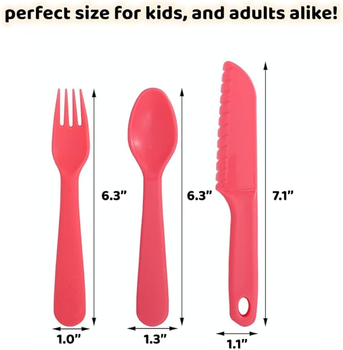 Kids Cutlery Set - Jawbush 9 Pcs Plastic Toddler Utensils Forks and Spoons with Knives for School Lunch Box Camping or Travel, Reusable Kids Silverware Set with Bright Colors, Dishwasher Safe
