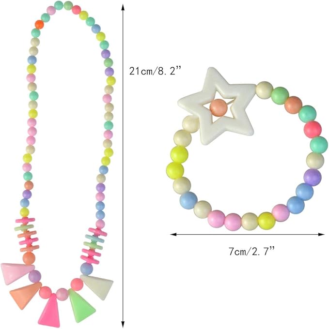 obmwang 20Pcs Princess Necklace Bracelet Set, Teenager Costume Jewelry Play Jewelry for Women Dress Up Pretend Play Party Favors