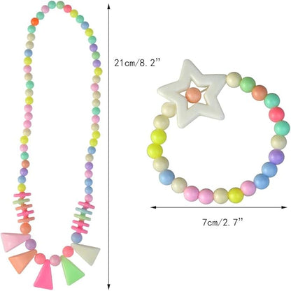 obmwang 20Pcs Princess Necklace Bracelet Set, Teenager Costume Jewelry Play Jewelry for Women Dress Up Pretend Play Party Favors