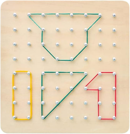 Wooden Geoboard - Montessori Toys for 3~6 Year Old Kids and Toddlers, Educational Toy with 24 Pattern Cards and 60 Rubber Bands to Create Figures, Brain Teaser STEM Toy Geo Board