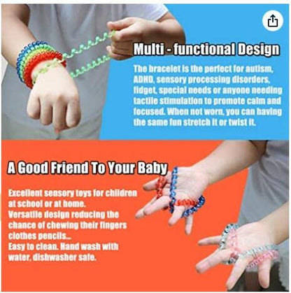 MaberryTech Direct Sensory Chew Bracelet for kids, 6 Pack Stretchy Coil Bracelets Fidget Toys for Boys Girls with Autism ADHD Anxiety, Sensory Chew Toys for Autistic Children