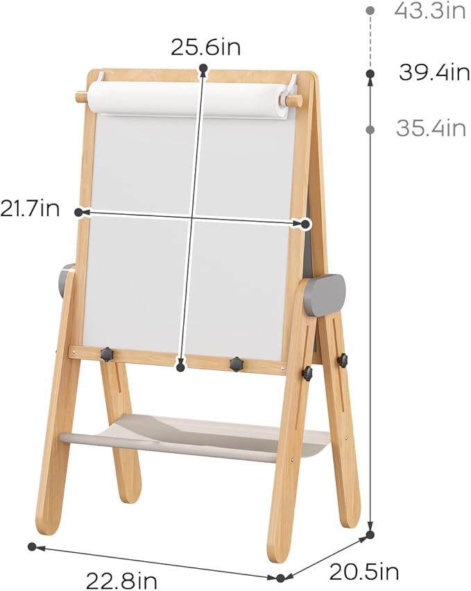 BanaSuper Kids Art Easel - Double-Sided Foldable Wooden Art Easel with Magnetic Chalkboard and Whiteboard, Portable Art Station with Paper Roll Holder for Creative Play